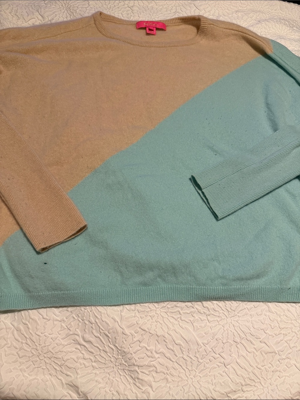 Lilly Pulitzer Beige and Teal Cashmere Sweater